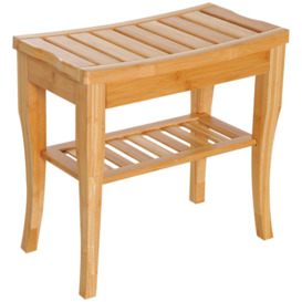 2 Tier Slatted Shower Bench Storage Seat Stool    Comfortable - thumbnail 1