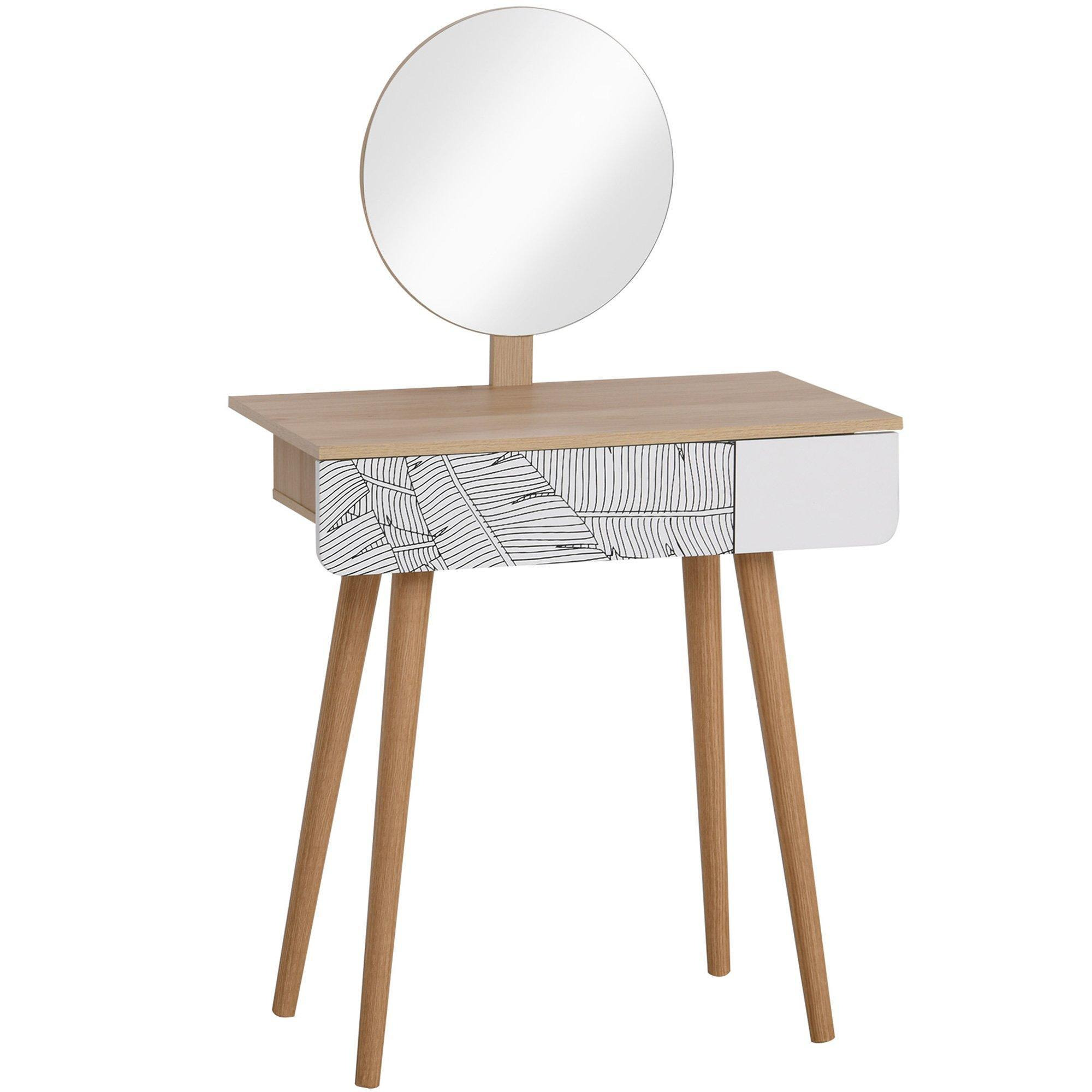Wooden Compact Dressing Table Drawer Mirror 4 Legs Table Top Bedroom - image 1