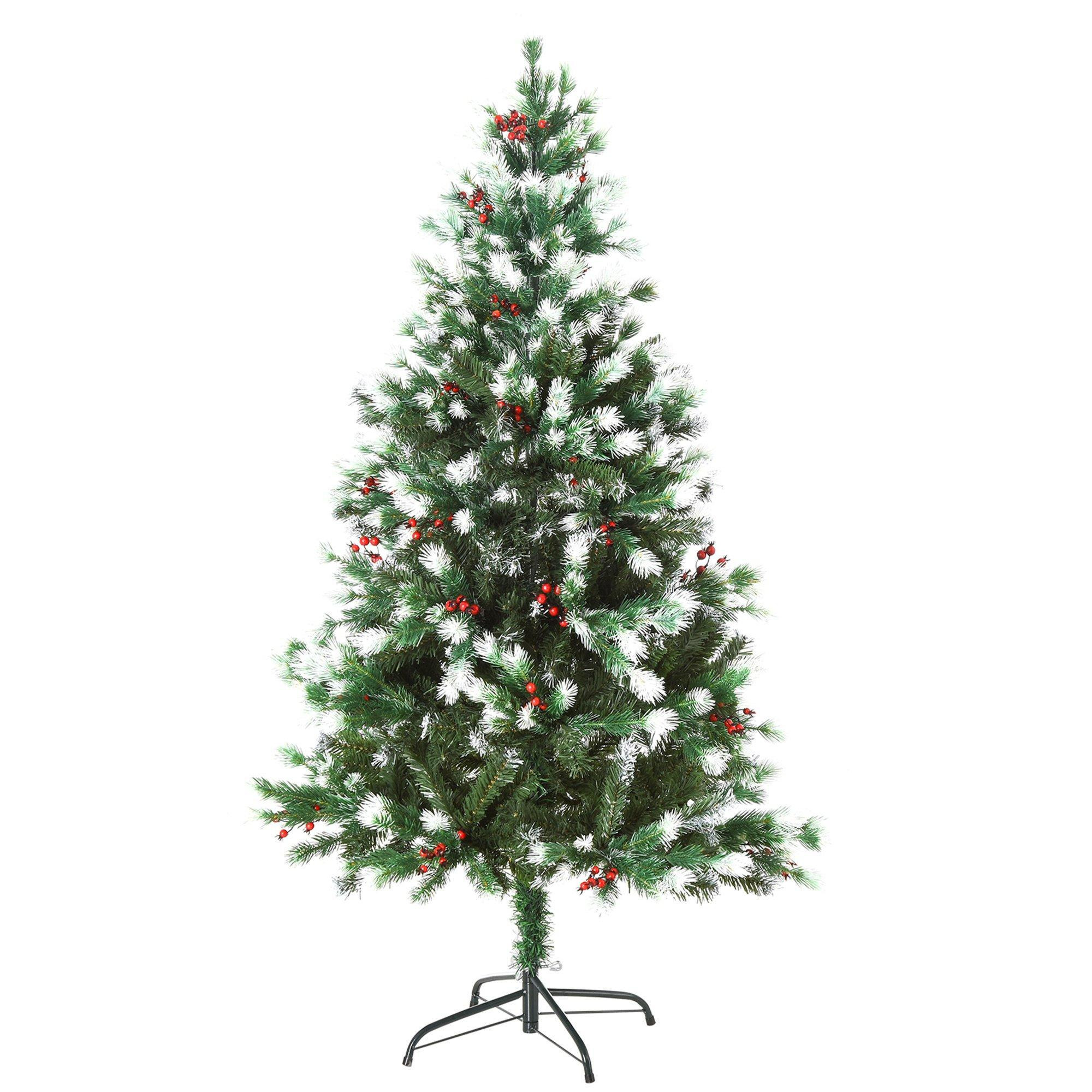 5ft Snow Dipped Artificial Christmas Tree Red Berries Metal Base - image 1