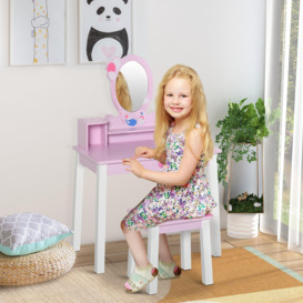 Kids Wooden Dressing Table with Stool Mirror Table and Desk Set Toys Pink - thumbnail 2