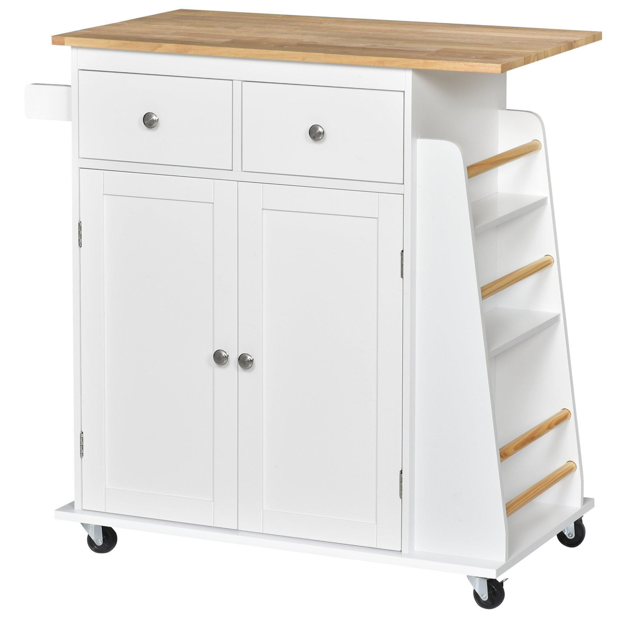 Kitchen Island Storage Cabinet Rolling Trolley Rubber Wood Top - image 1