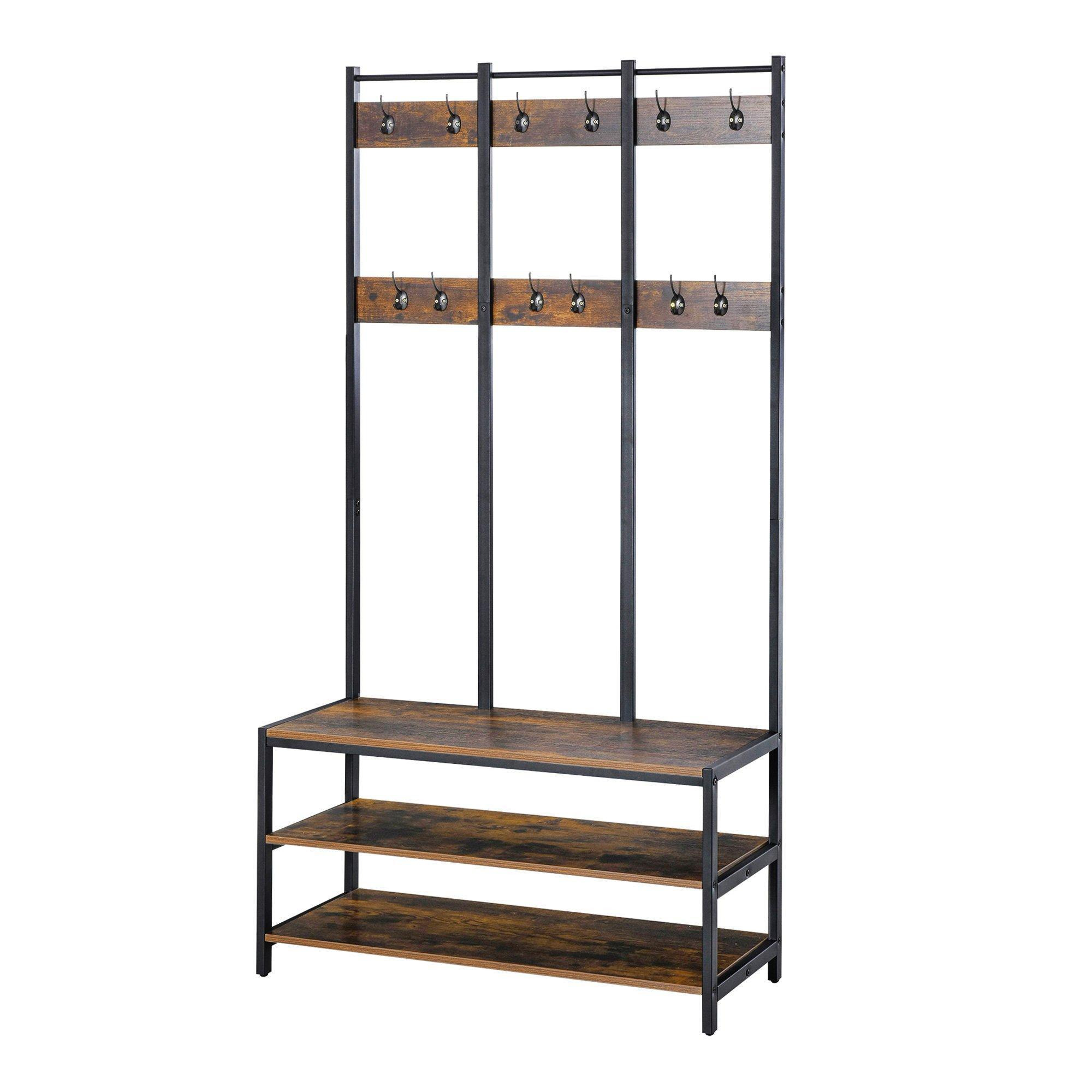 Industrial Coat Rack Shoe Bench Hall Tree Entryway Clothes Storage - image 1