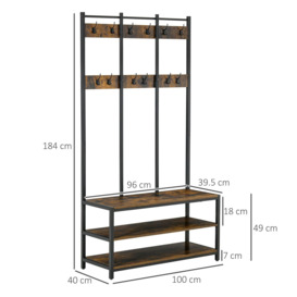 Industrial Coat Rack Shoe Bench Hall Tree Entryway Clothes Storage - thumbnail 3