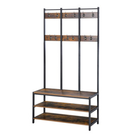 Industrial Coat Rack Shoe Bench Hall Tree Entryway Clothes Storage - thumbnail 1