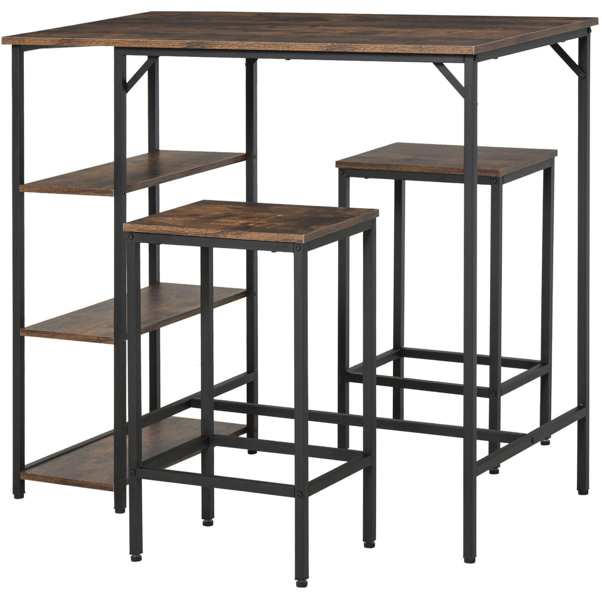 Bar Height Dining Table Set With 2 Stools & Side Shelf - image 1