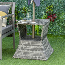 Rattan Side Table Outdoor Tea Coffee Table w/ Umbrella Hole for Bistro Garden - thumbnail 3