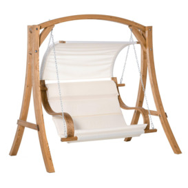 Wooden Porch A-Frame Swing Chair with Canopy and Cushion for Garden