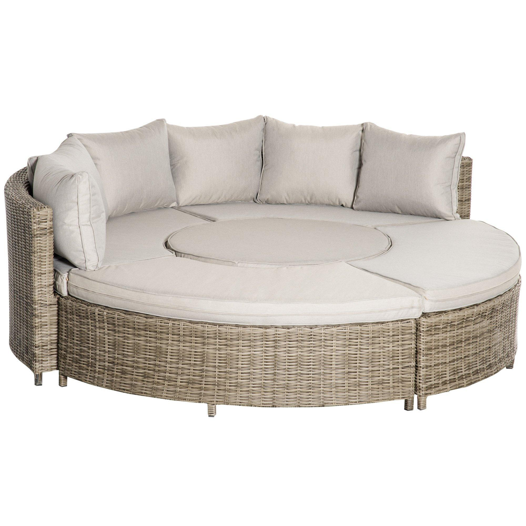 5 PCs Outdoor Rattan Lounge Chair Round Daybed Table Conversation Set w/ Cushion - image 1