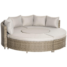 5 PCs Outdoor Rattan Lounge Chair Round Daybed Table Conversation Set w/ Cushion - thumbnail 1