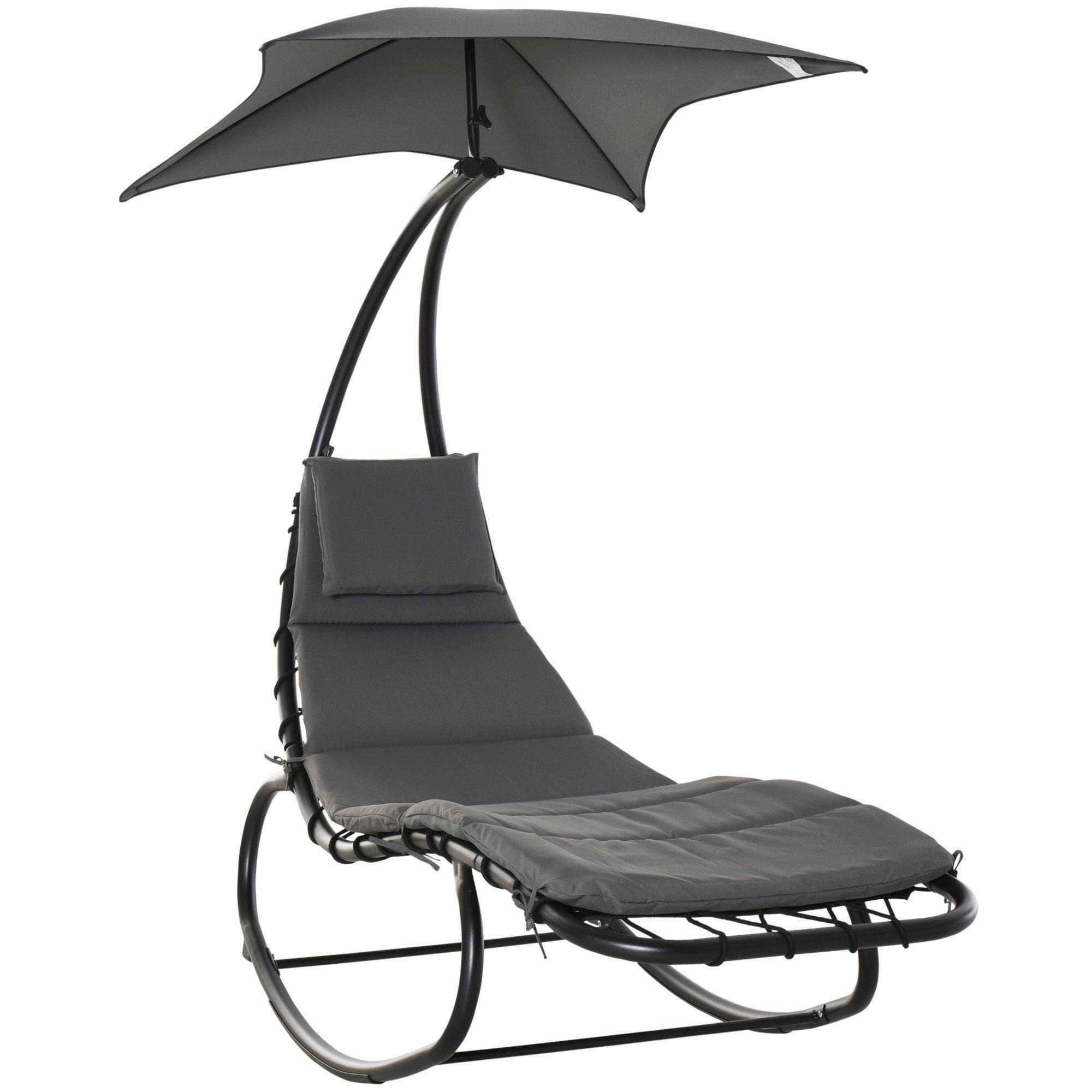 Patio Rocking Chaise Lounge Rocking Bed with Canopy Cushion Headrest - image 1