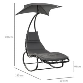 Patio Rocking Chaise Lounge Rocking Bed with Canopy Cushion Headrest - thumbnail 3