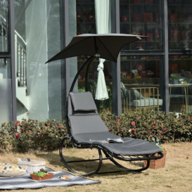 Patio Rocking Chaise Lounge Rocking Bed with Canopy Cushion Headrest - thumbnail 2
