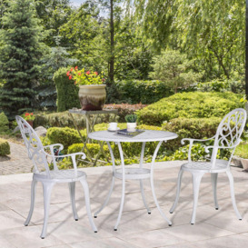 3PCs Garden Bistro Set Cast Aluminium Round Table with 2 Chairs - thumbnail 2