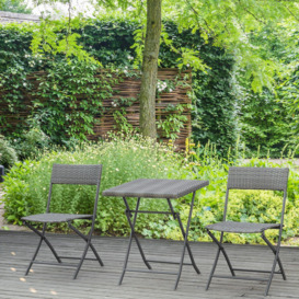 3 PCS Chair Bistro Set Garden Patio Table & Chair Black Rattan Furniture - thumbnail 3