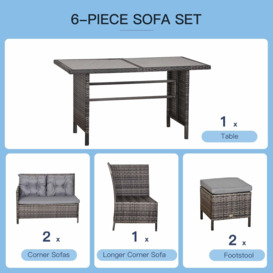 6 PCs Patio Wicker Corner Dining Set Rattan Chair Stool Table Set Cushioned - thumbnail 3