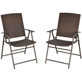2pcs Folding Garden Chair Rattan Bistro Set with Armrest for Outdoor Steel Frame