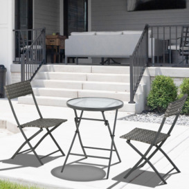 3 PCs Patio Wicker Bistro Set Foldable Table and Chair Set for Outdoor Yard - thumbnail 2