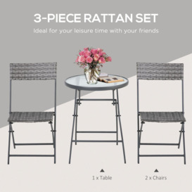 3 PCs Patio Wicker Bistro Set Foldable Table and Chair Set for Outdoor Yard - thumbnail 3