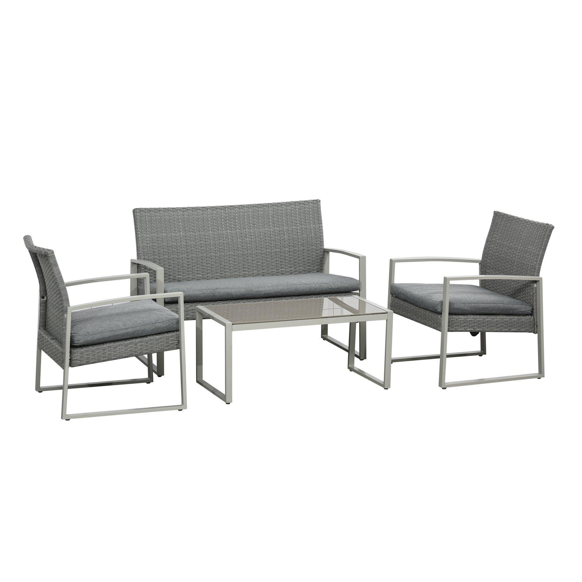 4 PCs Wicker Sofa Set PE Rattan Outdoor Conservatory Furniture w/ Cushion - image 1