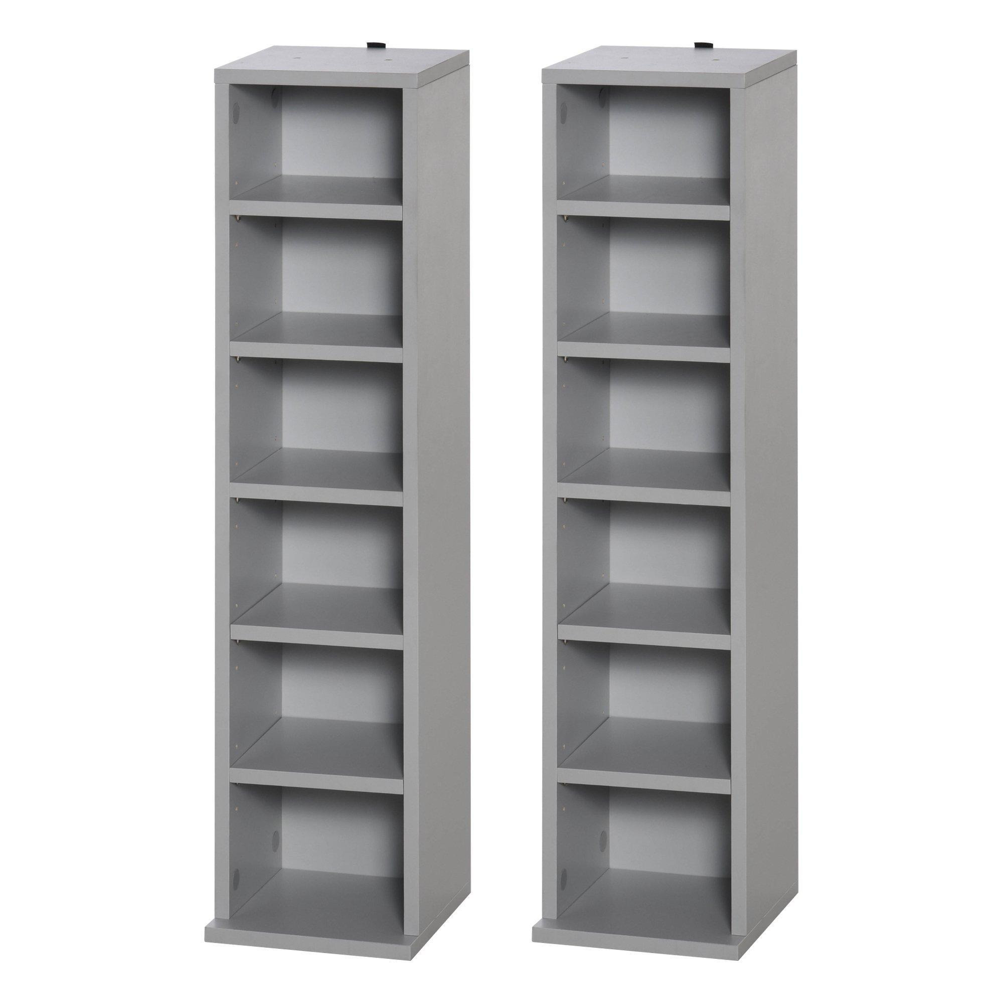 Set of 2 CD Media Display Shelf Unit Tower Rack Adjustable Shelves - image 1
