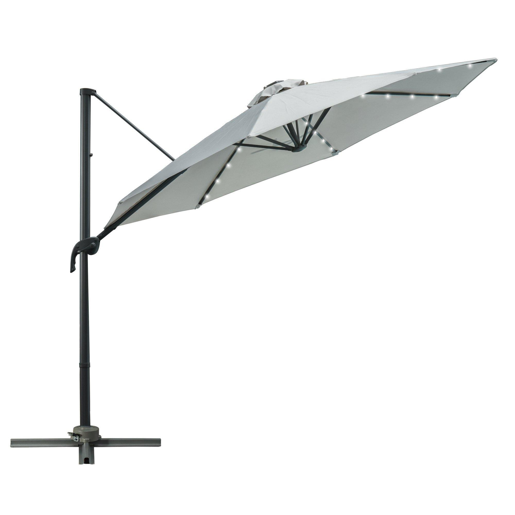 3Metre Cantilever Parasol Patio Sun Umbrella with Base Solar Lights - image 1