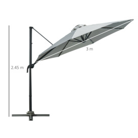 3Metre Cantilever Parasol Patio Sun Umbrella with Base Solar Lights - thumbnail 3
