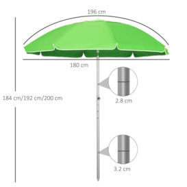 1.96m Arced Beach Umbrella 3-Angle Canopy with Aluminium Frame Bag - thumbnail 3