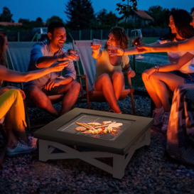 86cm Square Garden Fire Pit Square Table w/ Poker Cover Log Grate - thumbnail 2