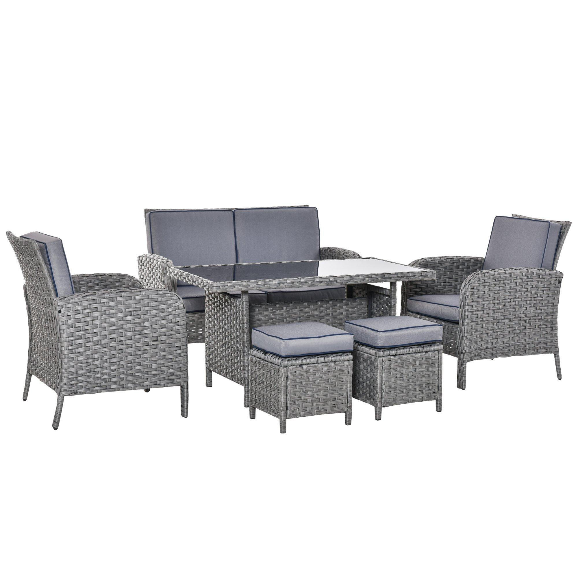 6 PCS Outdoor All Weather PE Rattan Dining Table Sofa Furniture Sets w/ Cushions - image 1
