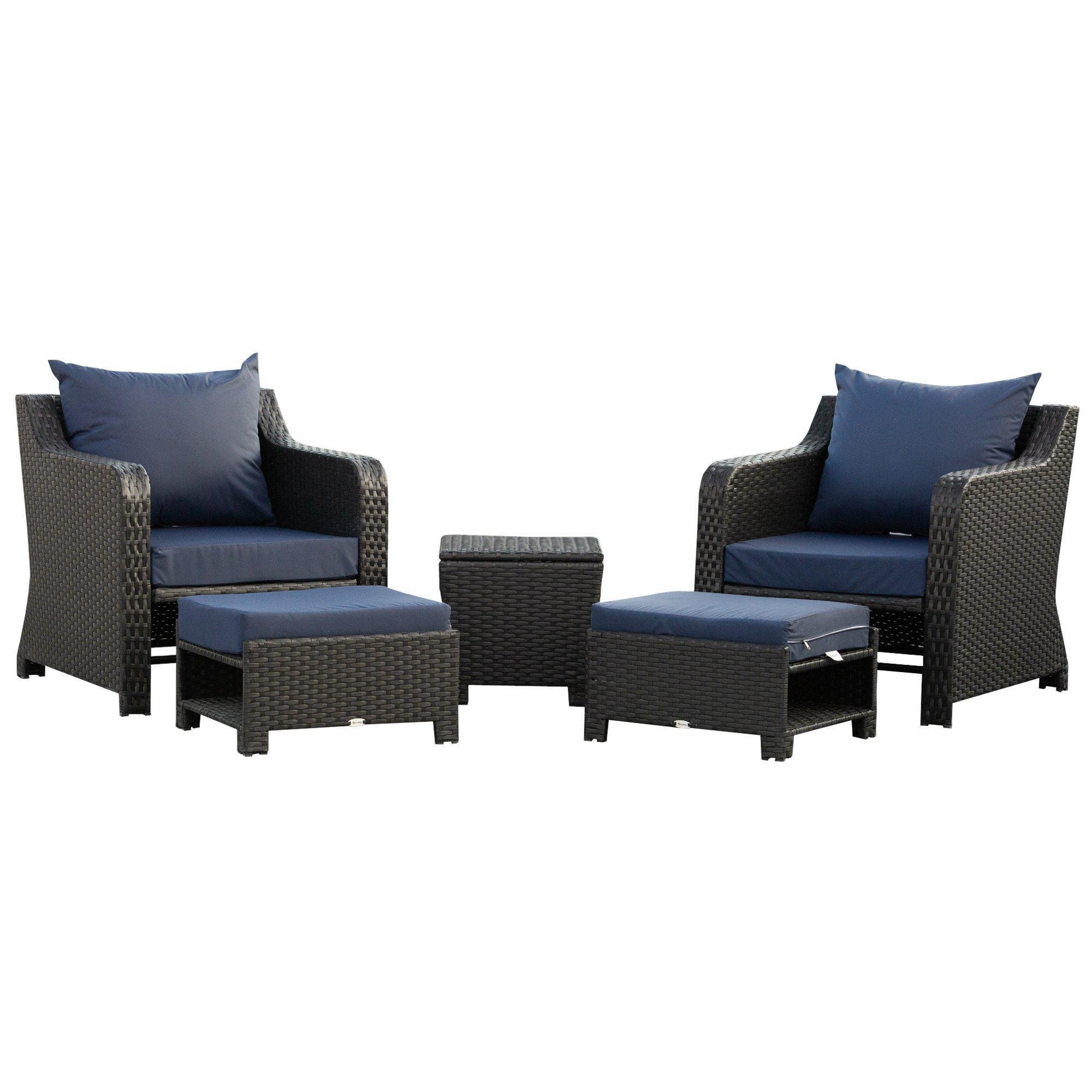 5pcs Outdoor Rattan Furniture Sofa Set w/ Storage Function Side Table & Ottoman - image 1