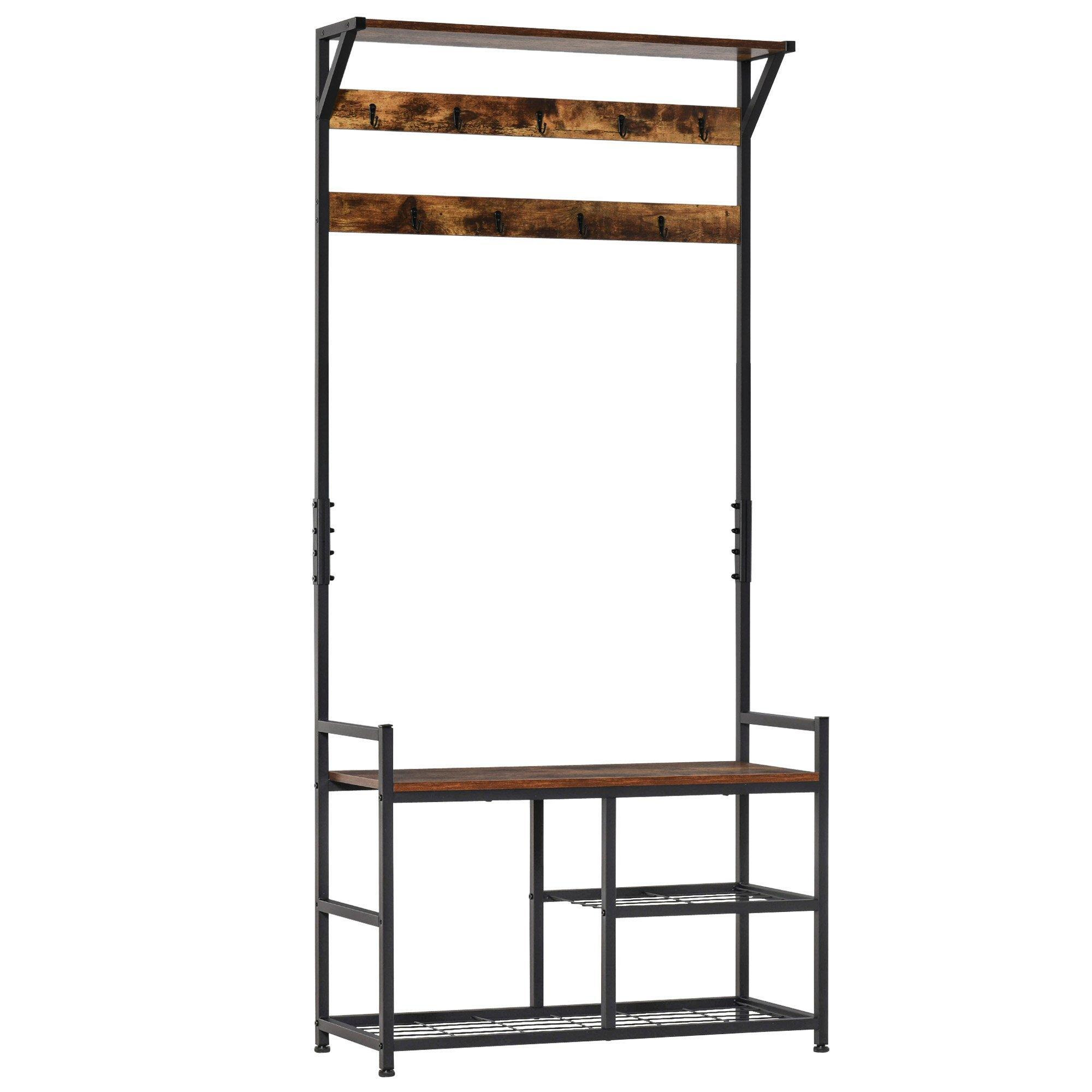 Coat Rack Stand Shoe Storage Bench with 9 Hooks Shelves - image 1
