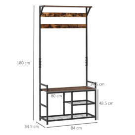 Coat Rack Stand Shoe Storage Bench with 9 Hooks Shelves - thumbnail 3