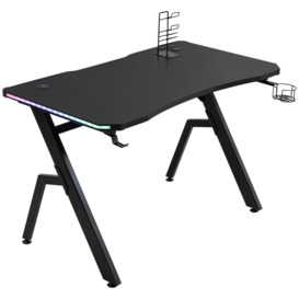 LED Ergonomic Gaming Desk Computer Table with Cup Holder
