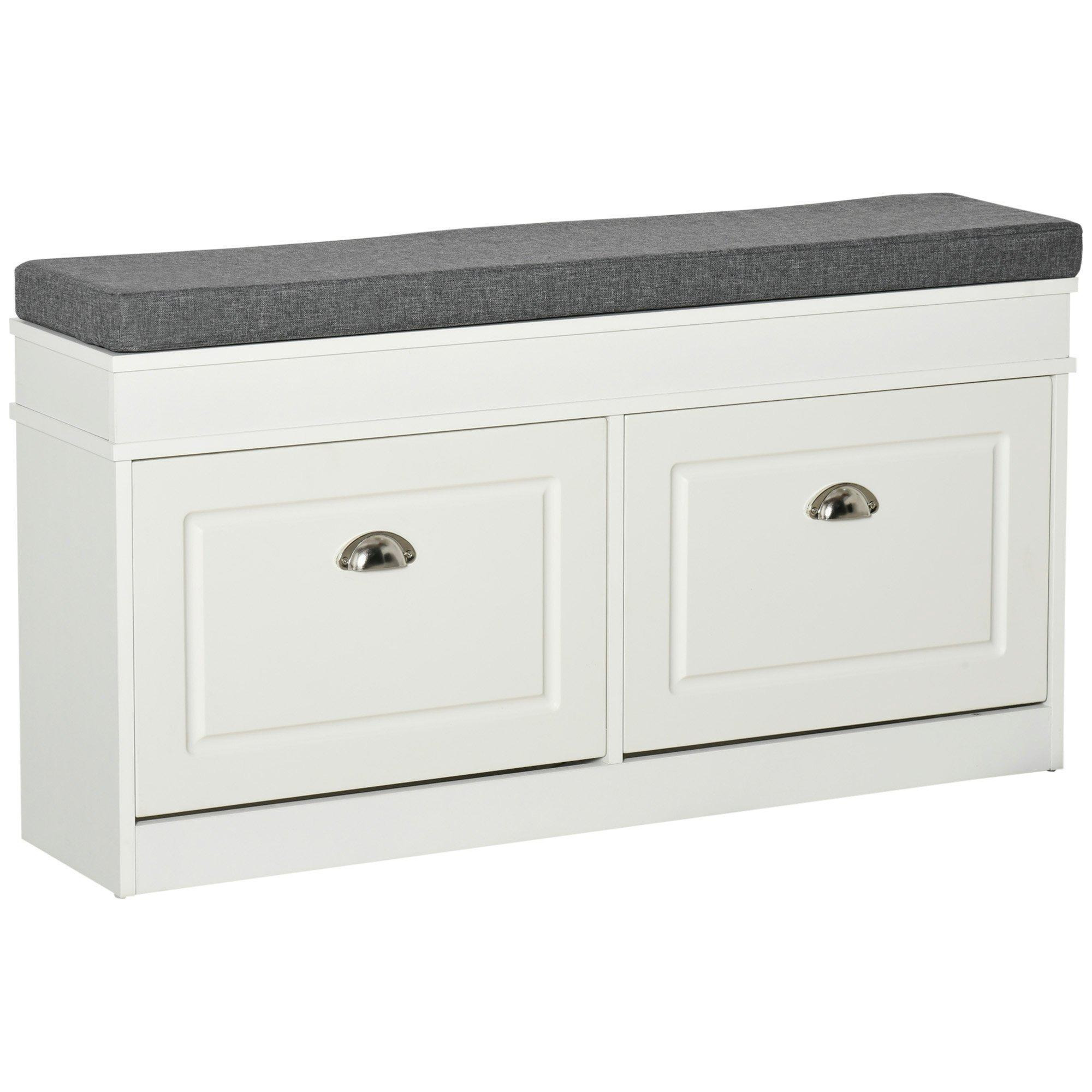 Shoe Storage Bench with Seat Cushion Cabinet Organizer with 2 Drawers - image 1