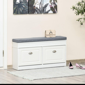 Shoe Storage Bench with Seat Cushion Cabinet Organizer with 2 Drawers - thumbnail 3