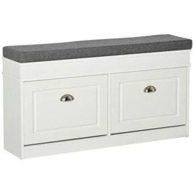 Shoe Storage Bench with Seat Cushion Cabinet Organizer with 2 Drawers - thumbnail 2