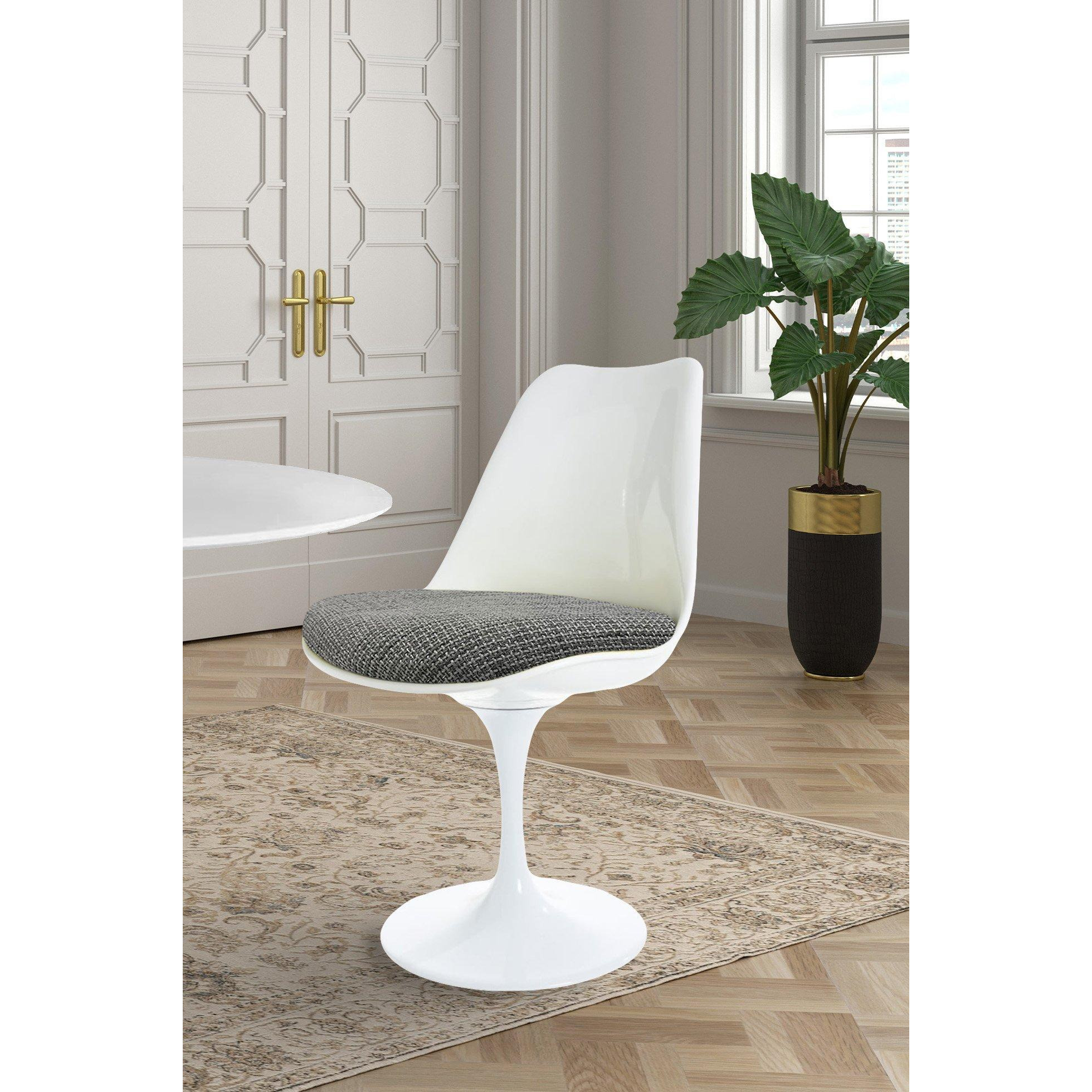 White Tulip Dining Chair with Textured Cushion