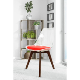 Soho Clear Plastic Dining Chair with Squared Dark Wood Legs