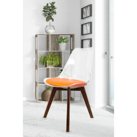 Soho Clear Plastic Dining Chair with Squared Dark Wood Legs