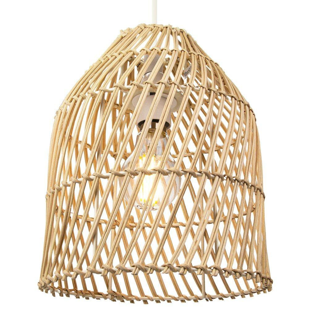Classic Bell Shaped Light Brown Twist Rattan Wicker Ceiling Pendant Light Shade - image 1