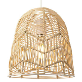 Traditional Bell Shaped Light Brown Rattan Wicker Ceiling Pendant Light Shade - thumbnail 1