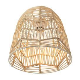 Traditional Bell Shaped Light Brown Rattan Wicker Ceiling Pendant Light Shade - thumbnail 3