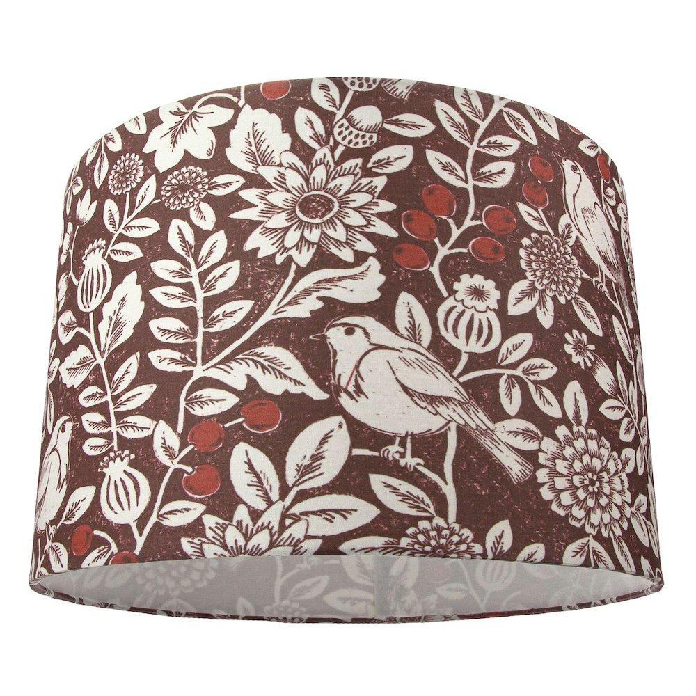 Autumnal Themed Burgundy 12 Inch Lamp Shade with Floral Decoration and Sitting Birds - image 1