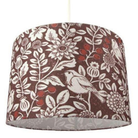 Autumnal Themed Burgundy 12 Inch Lamp Shade with Floral Decoration and Sitting Birds - thumbnail 2