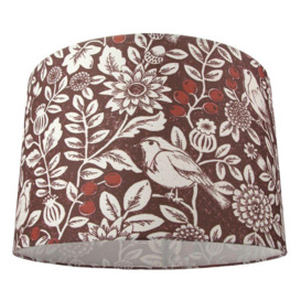 Autumnal Themed Burgundy 12 Inch Lamp Shade with Floral Decoration and Sitting Birds - thumbnail 1