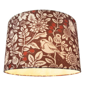 Autumnal Themed Burgundy 12 Inch Lamp Shade with Floral Decoration and Sitting Birds - thumbnail 3