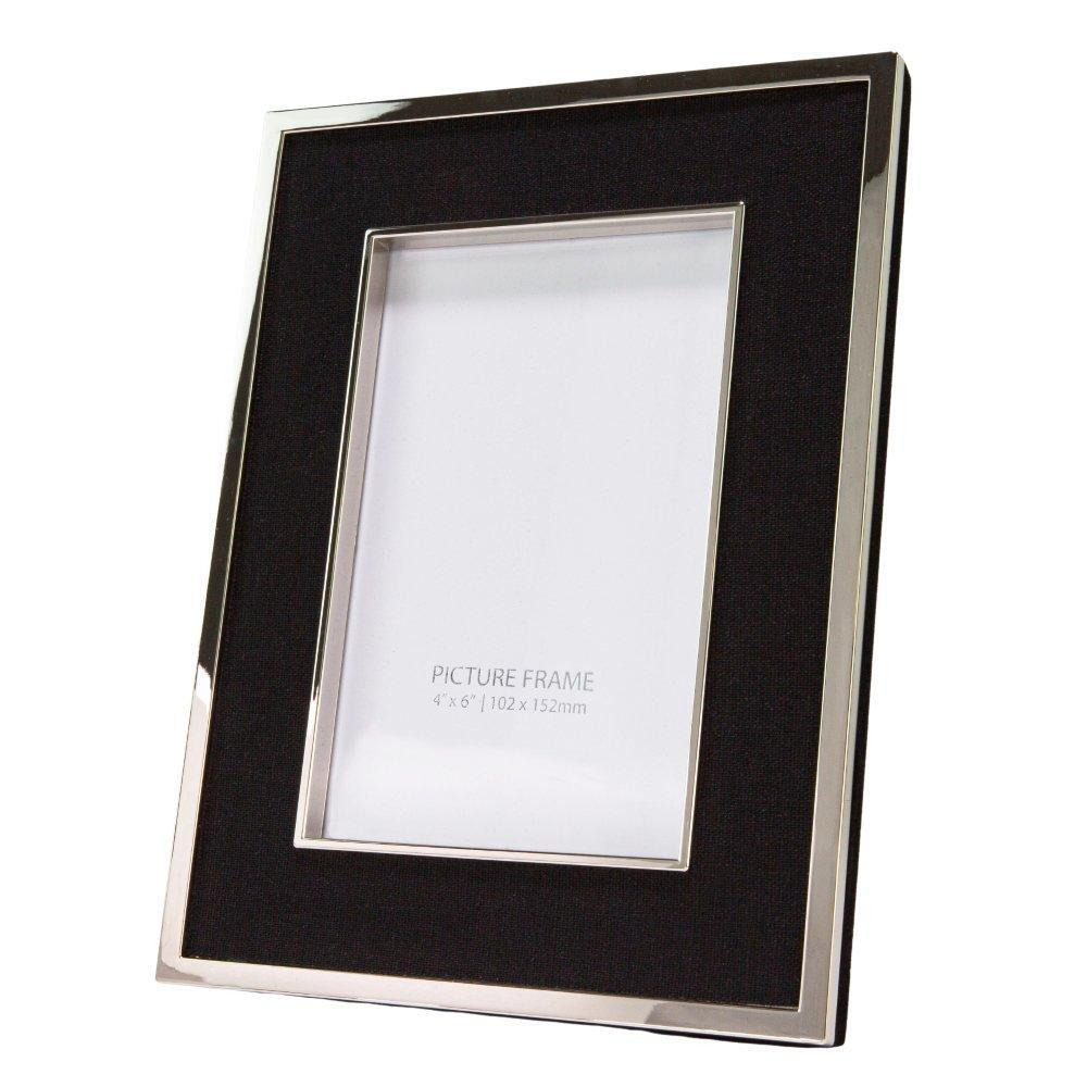 Contemporary Black Linen Effect Plastic 4x6 Picture Frame with Shiny Silver Trim - image 1