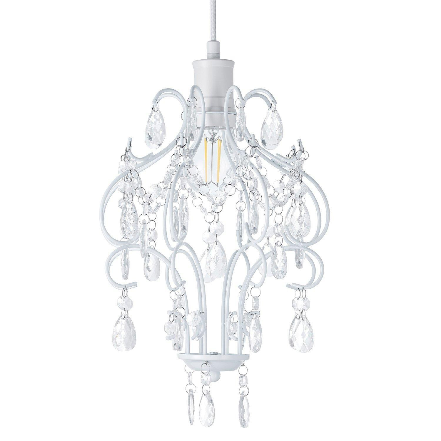 Matt White Shabby Chic Chandelier Style Pendant Ceiling Lamp Shade with Acrylic - image 1