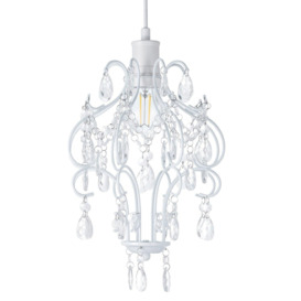 Matt White Shabby Chic Chandelier Style Pendant Ceiling Lamp Shade with Acrylic - thumbnail 1