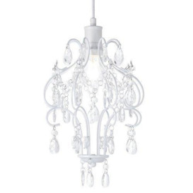 Matt White Shabby Chic Chandelier Style Pendant Ceiling Lamp Shade with Acrylic - thumbnail 2
